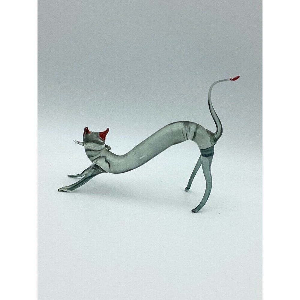 Vintage Cat  Arched Back Pouncing Figurine Hand Blown Art Glass - Picture 2 of 7